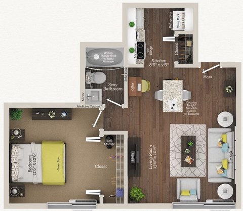 Floor Plan A2 at City Club Apartments Lafayette Park, Detroit, MI 48207